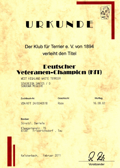 KfT Vet Champion Urkunde